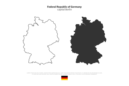 Federal Republic of Germany map outline and official flag icon isolated on white background. vector German political maps illustration. European State geographic banner template. Deutschlandのイラスト素材