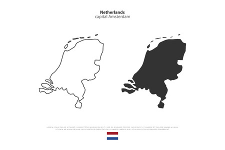 Kingdom of the Netherlands isolated map and official flag icons. vector Dutch political maps icons. EU geographic banner template. travel and business concept mapsのイラスト素材