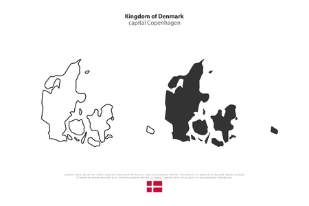 Kingdom of Denmark isolated map and official flag icons. vector Danish political maps symbol. Nordic Country geographic banner template. travel and business concept mapのイラスト素材
