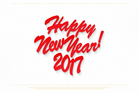 Happy New 2017 Year lettering on white paper texture. vector, holidays eve banner template. handwritten, festive message design. winter season, elegant labelのイラスト素材