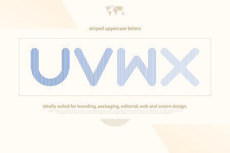 branding alphabet letters. vector font type design. modern, striped letter "U, V, W, X" symbols. abstract, logotype typesetting. decorative typeface templateのイラスト素材