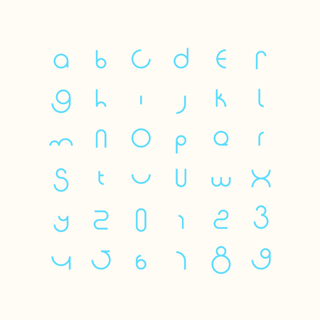 Round style alphabet letters and numbers. Contemporary, regular lettering. geometric, decorative typesetting.のイラスト素材