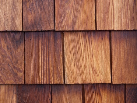 Detail of a nicely weathered cedar shingle wall.の写真素材