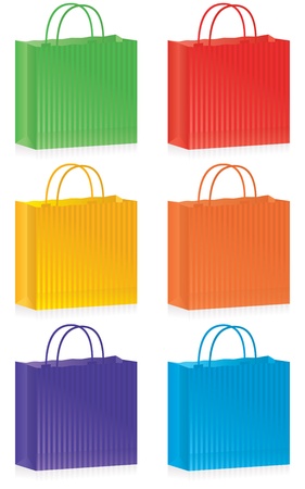 A selection of striped shopping bags in bright colors の写真素材