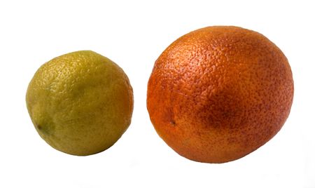 colored lemon and orange with rough surface pattern isolated on whiteの写真素材