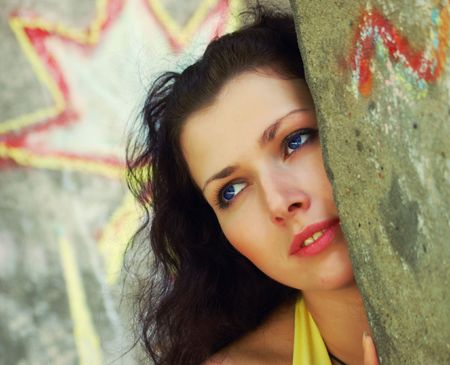 pretty blue-eyed brown-haired typical russian girl (crossprocessed colors!)の写真素材
