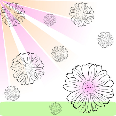 flower rain - flying  flowers in the air and colorful sun raysのイラスト素材