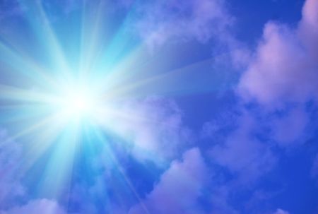 sun, blue sky, cloudsの写真素材