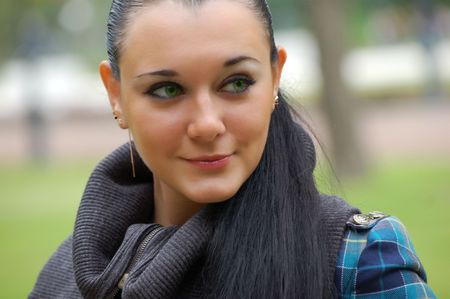 russian pretty long haired green-eyed  brunette の写真素材