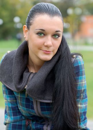 russian pretty long haired green-eyed  brunette の写真素材