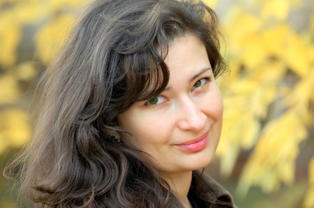 pretty brunette smilingの写真素材