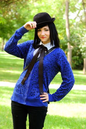 funny young pretty long haired blue-eyed  brunette の写真素材