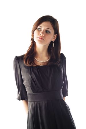 cute young pretty girl in stylish black dressの写真素材