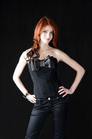 cute young pretty girl in stylish black wear の写真素材
