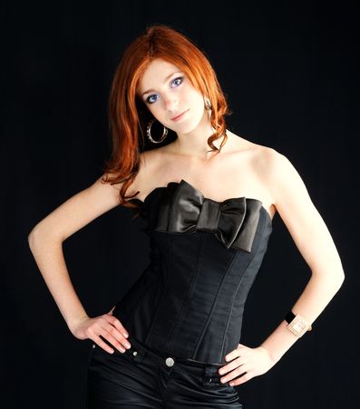 cute young pretty girl in stylish black wear の写真素材
