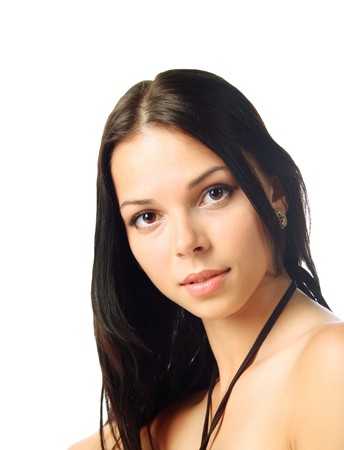 portrait of sexy brunette isolated on white backgroundの写真素材