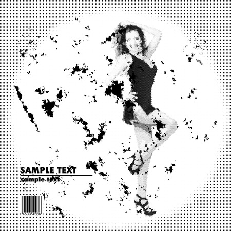vintage halftne girl on grungy halftone backgroundのイラスト素材