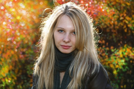 Young Model With Dark Hairs. Fall. Autumnの写真素材