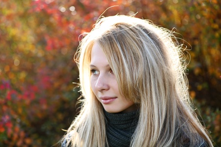 Young Model With Blond Hairs. Fall. Autumnの写真素材