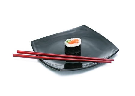 Sushi on black plateの写真素材