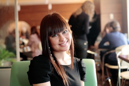 shot of beautiful teen girl with big eyes insideの写真素材