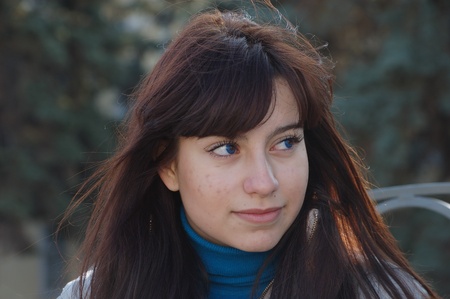 Portrait of beautyful woman in autumn outdoorsの写真素材