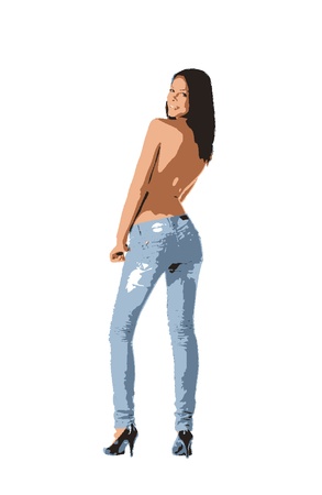 semi nude women in jeansのイラスト素材
