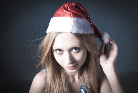 christmas portrait of a beautiful young smiling woman faceの写真素材