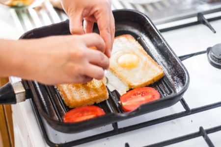 sandwiches with egg  lettuce, tomatoes and carrotsの写真素材