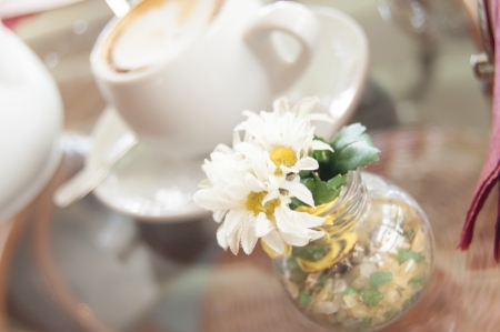 tea cup on the table in diffuse lightの写真素材