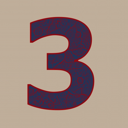 number three ornamental shape design in different colors. Hand wright shape and ornamentのイラスト素材