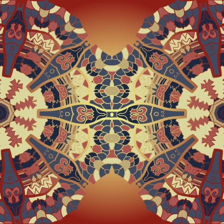 Oriental mandala motif half-round lase pattern on the yellow background, like snowflake or mehndi paint color backgroundのイラスト素材