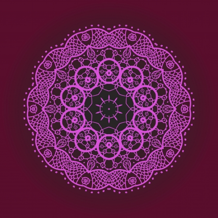 Oriental mandala motif round lase pattern on the violet background, like snowflake or mehndi paint of deep pink colorのイラスト素材