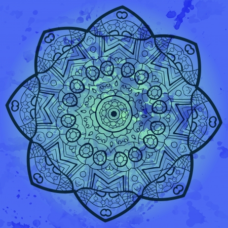 Oriental blue mandala motif round lase pattern on the black backgroundのイラスト素材