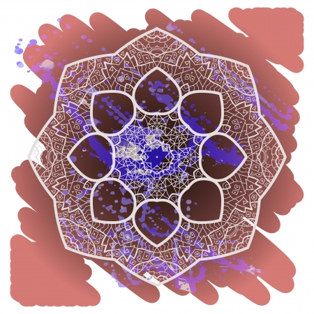 what is karma? Oriental mandala motif round lase pattern on the brown background, like snowflake or mehndi paint of orange color. Ethnic backgrounds conceptのイラスト素材