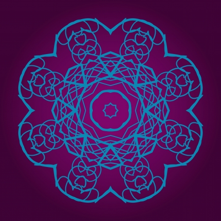 What is karma? Oriental mandala motif round lase pattern on the violet background, like snowflake or mehndi paint of deep pink colorのイラスト素材
