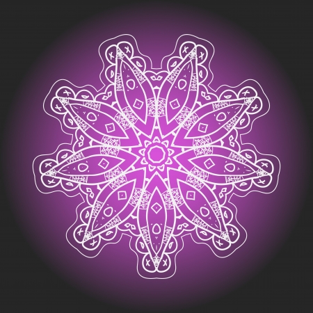 What is karma  Oriental mandala motif round lase pattern on the violet background, like snowflake or mehndi paint of deep pink colorのイラスト素材