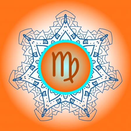 zodiac sign The Virgin  Virgo  on ornate oriental mandala patternのイラスト素材