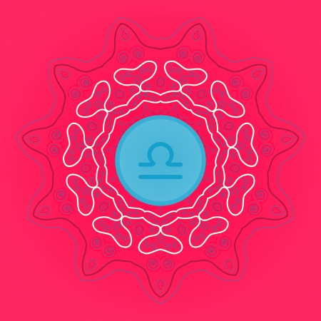 zodiac sign The Scales  Libra  on ornate oriental mandala Red patternのイラスト素材