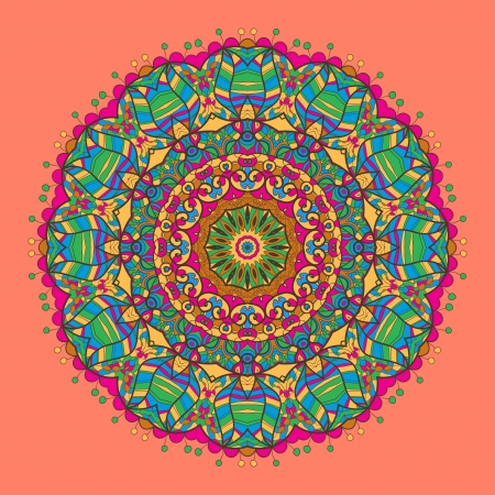 Oriental mandala motif round lase pattern on the red or pink background, like snowflake or mehndi paintのイラスト素材