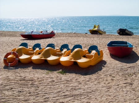 beach boats in summertimeの写真素材