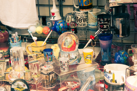 Souvenirs from NY on street counter