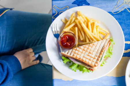 Sandwich on plate and fried