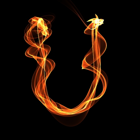 U letter. Fire ABC on black backgroundの写真素材