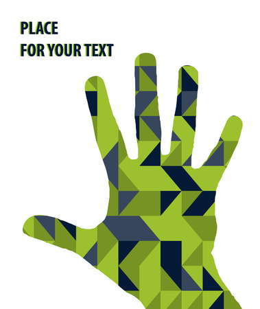 Open hand silhouette on green triangles background のイラスト素材