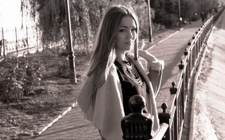 Retro portrait of a sad beautiful girl の写真素材