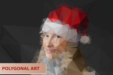 Mrs. Santa. Girl in Santa hat.Abstract polygonal face. Triangles portrait for your design.のイラスト素材