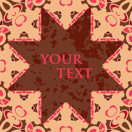 Broun star shaped blank frame for text, oriental design.のイラスト素材