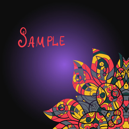 Abstract ornamental shape, vector mandala copyspace on gradient background. Ethnic paisley ornament.  Template for menu, greeting card, invitation or cover.のイラスト素材