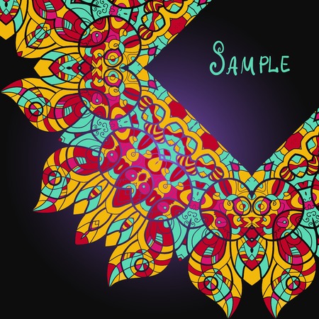 Beautiful card with mandala. Ethnic paisley ornament with copyspace.  Template for menu, greeting card, invitation or cover.のイラスト素材